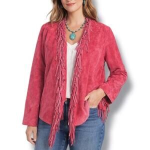 Vintage Red Suede Leather Fringe Jacket Western Boho Statement Festival Piece